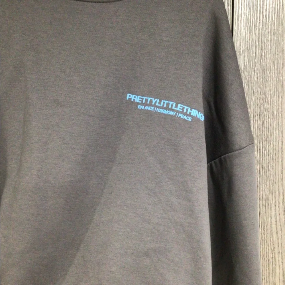 PrettyLittleThing Charcoal Sweatshirt with Blue Logo - Picture 3 of 6